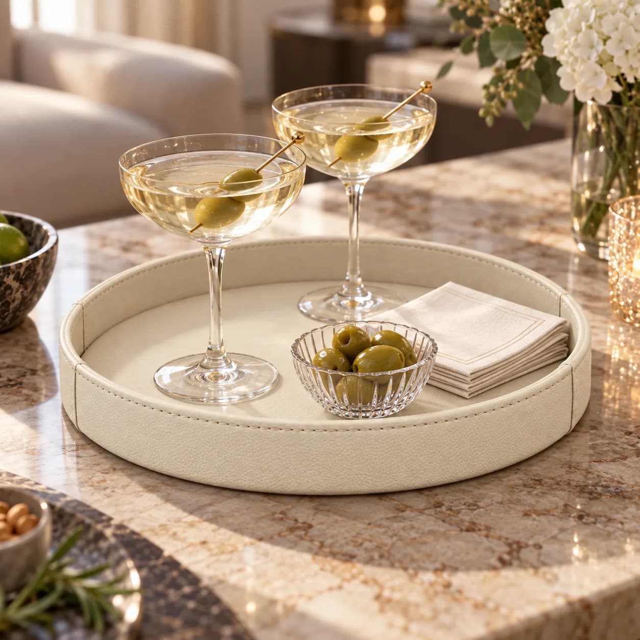 Cocktail Serving Tray, Round 28 cm, High Grip Base