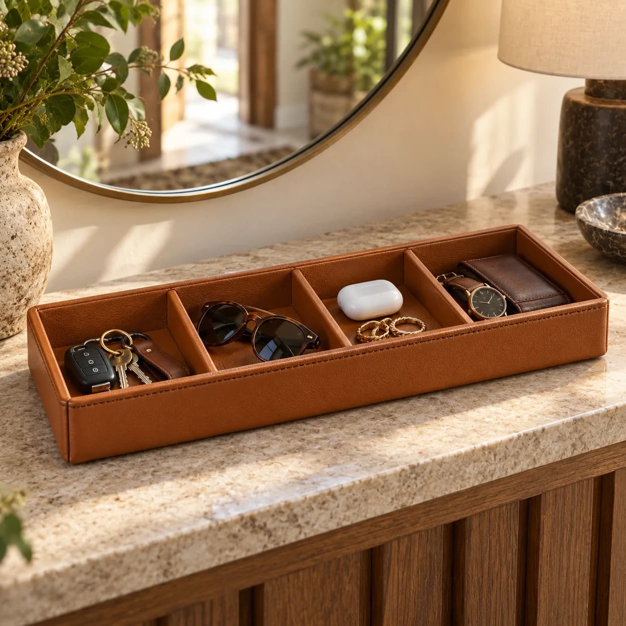 Family Valet Tray, Four Named Bays