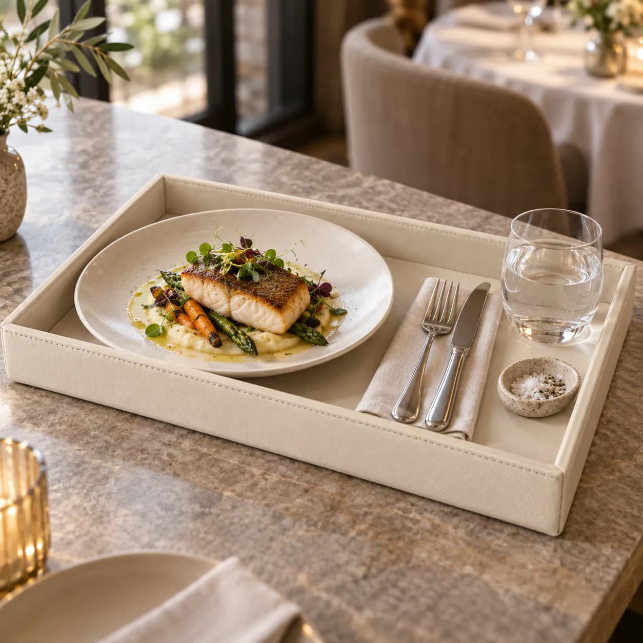 Rectangular Leather Serving Tray 40x30 cm