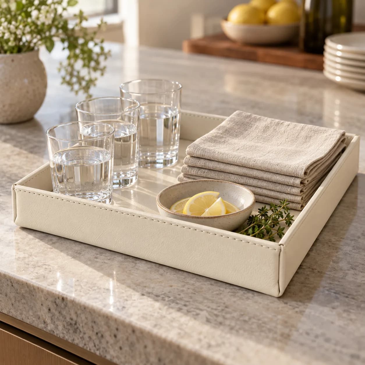 Square Leather Serving Tray 30x30 cm