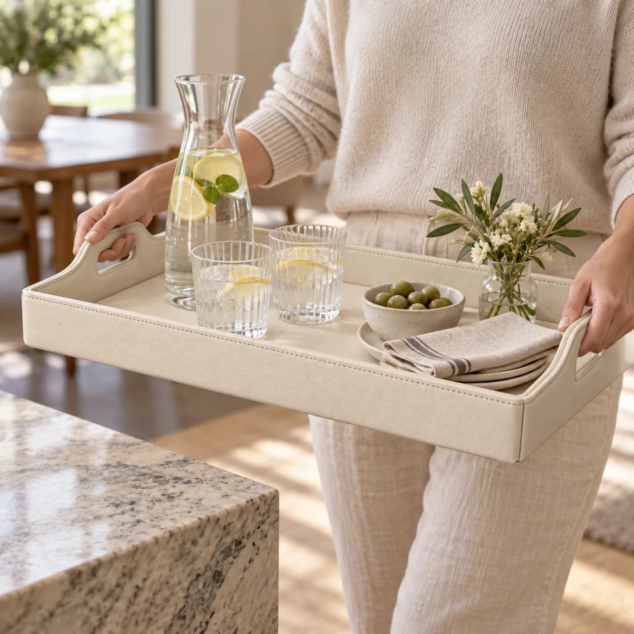 Leather Serving Tray with Two Handles
