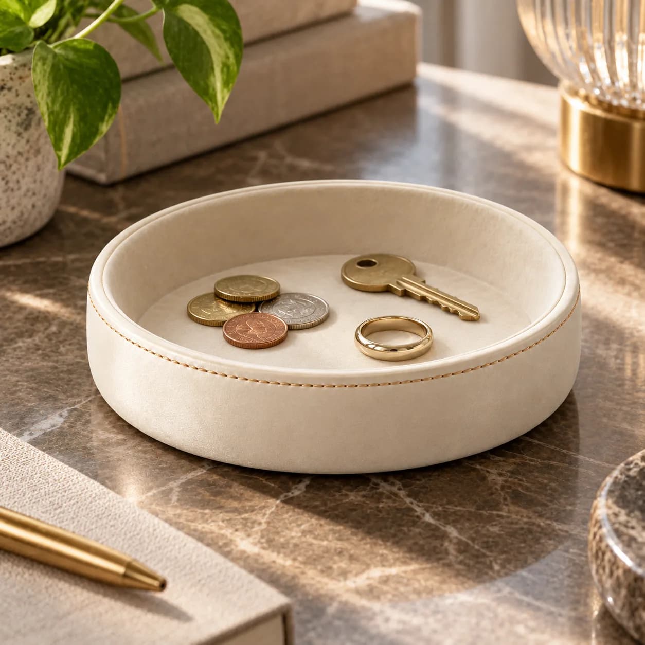 Round Leather Coin Dish 14 cm