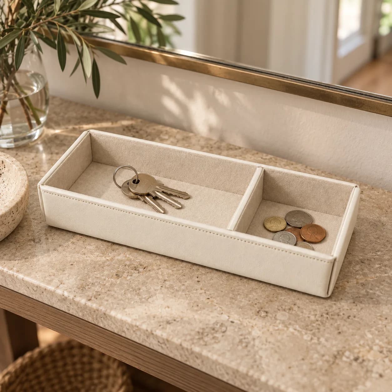Two Compartment Valet Tray, Keys and Coins