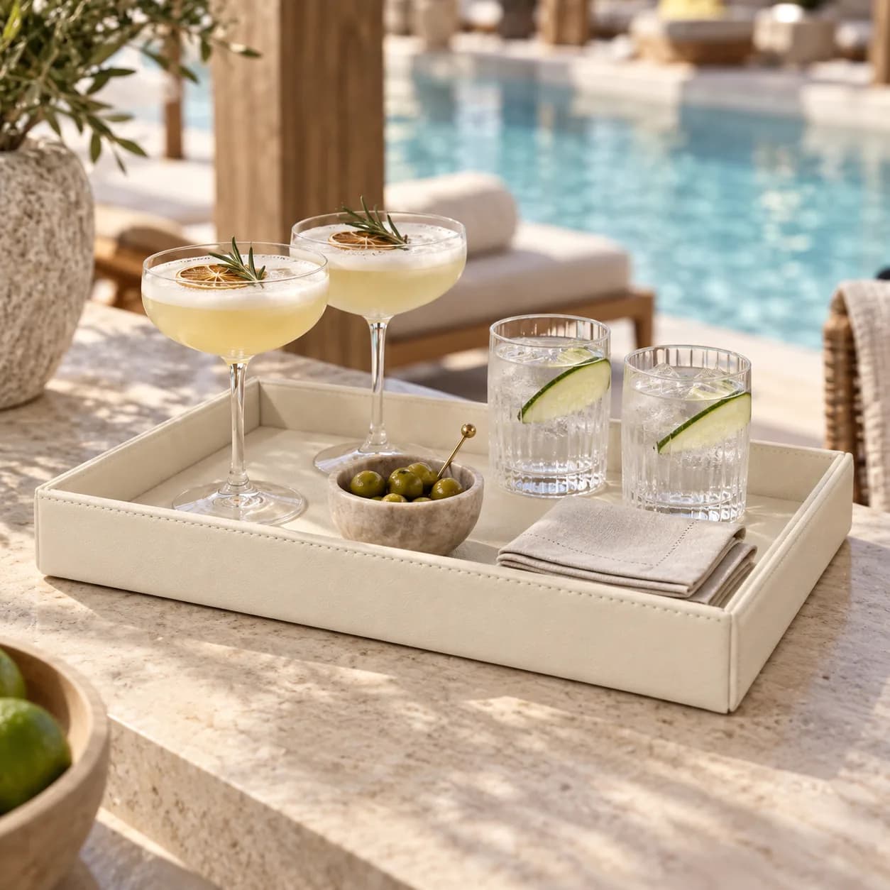 Outdoor Serving Tray, Water Resistant, for Pool Bars