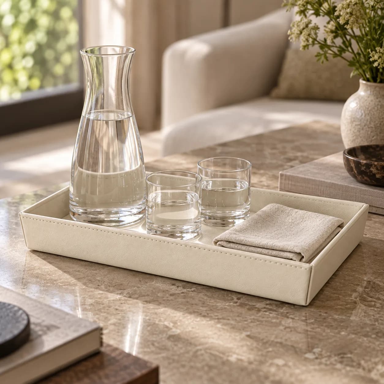 Stackable Leather Serving Trays, Set of 6