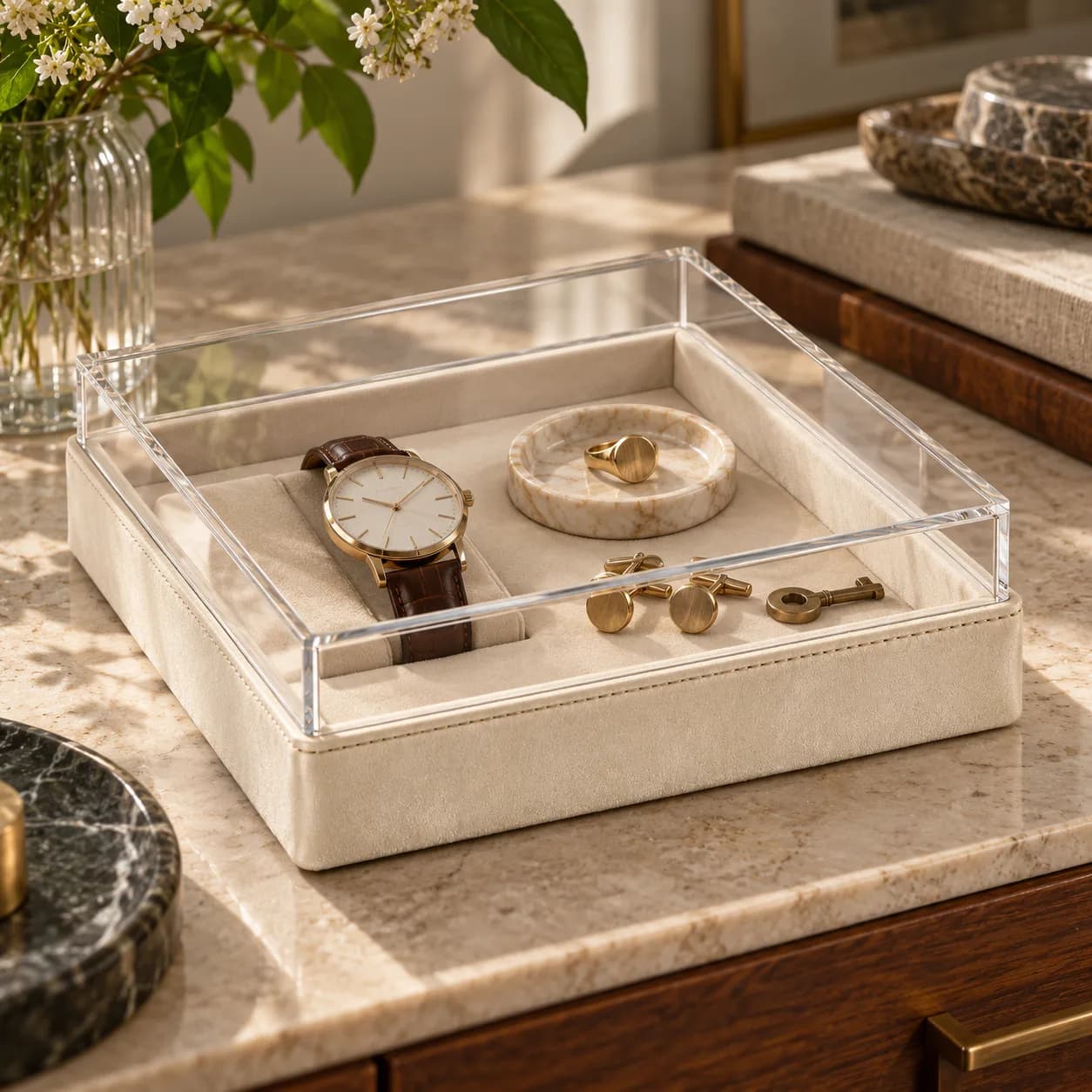Display Tray with Clear Acrylic Cover 25x25 cm