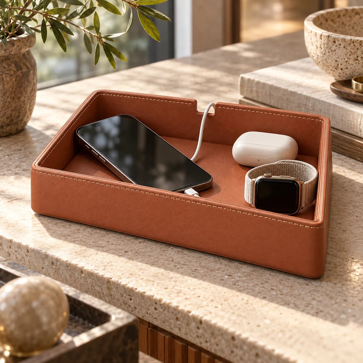 Phone and Gadget Display Tray with Cable Slot