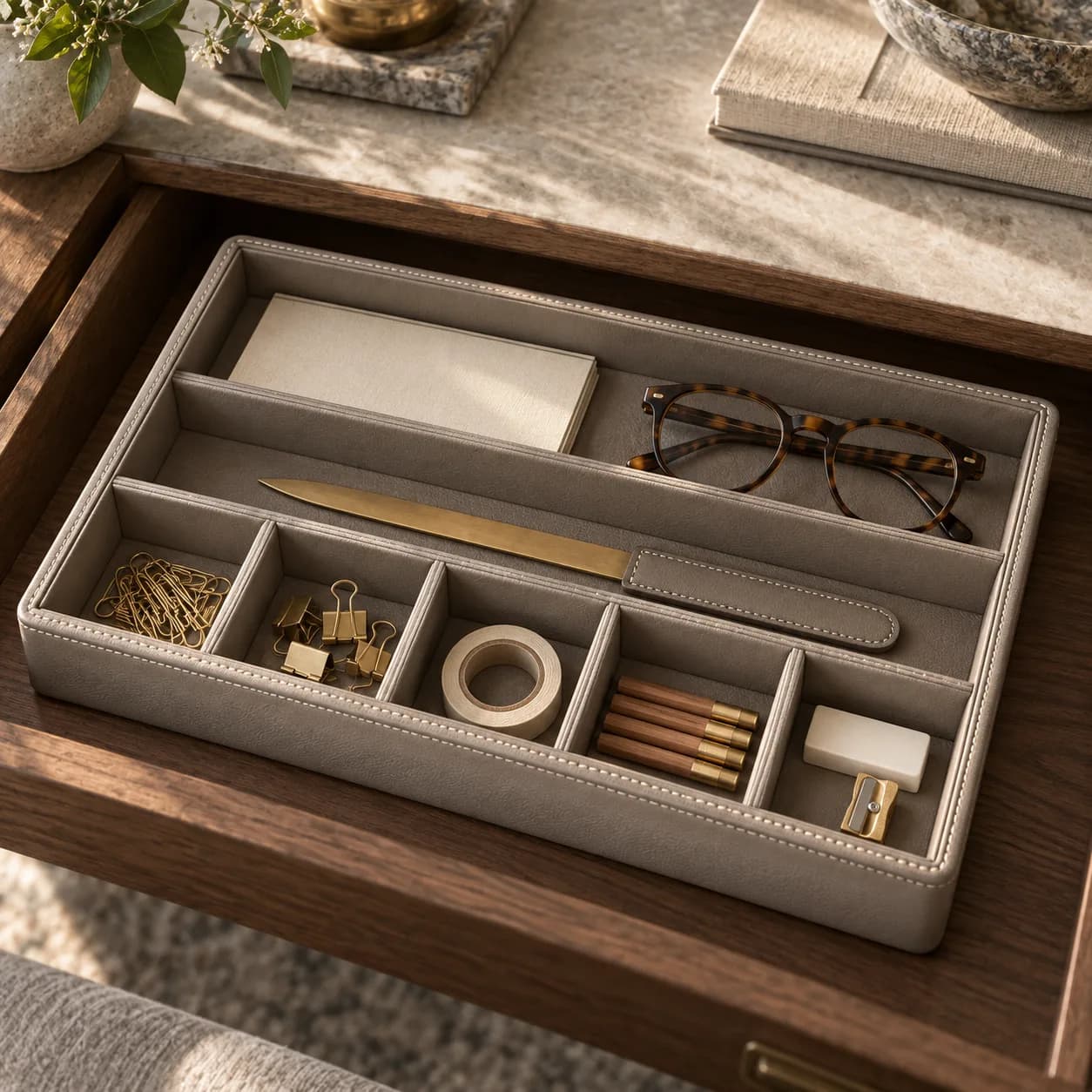 Desk Drawer Stationery Organizer, 7 Compartments