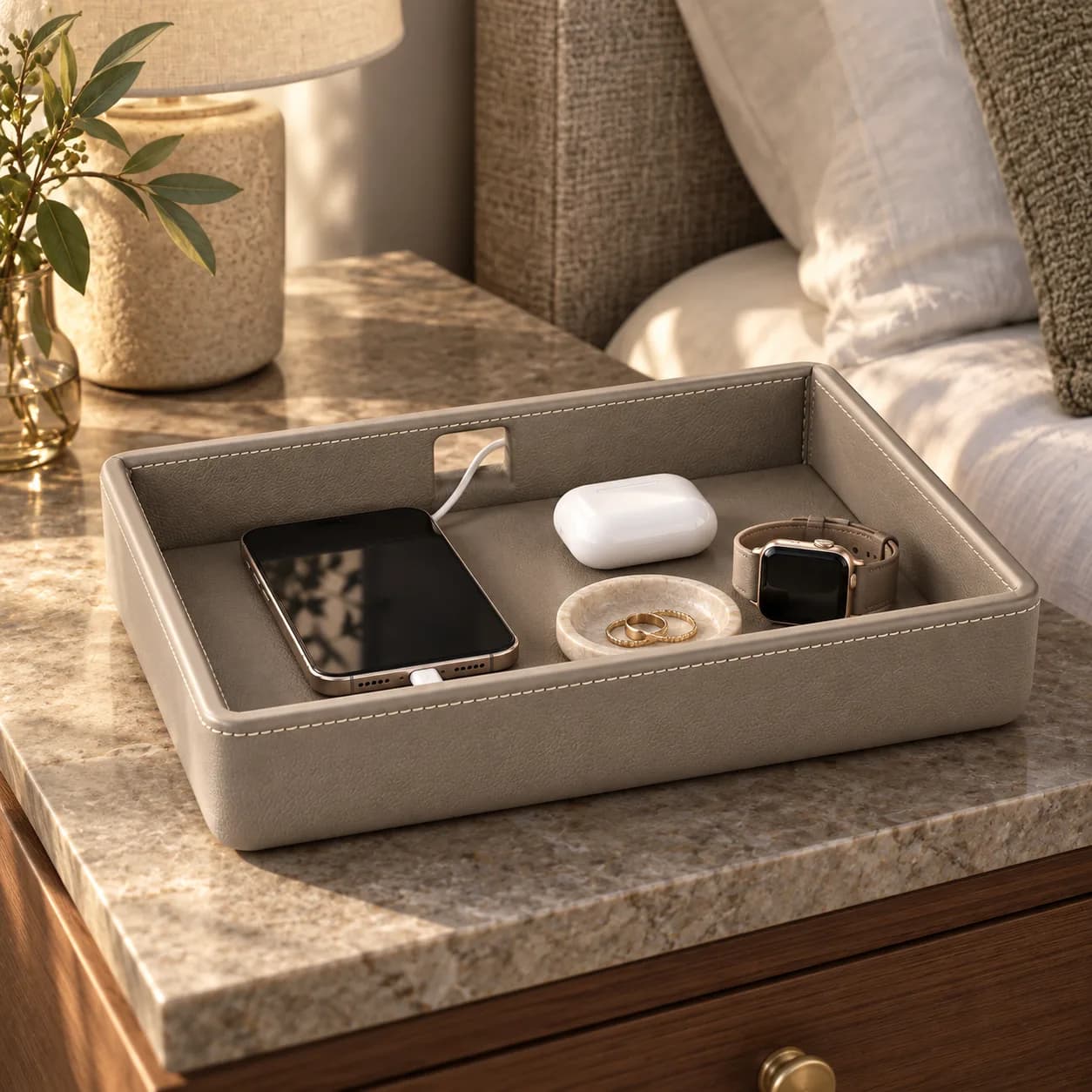 Valet Tray with Cable Pass Through