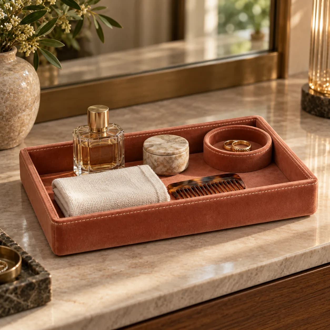 Velvet Lined Amenity Tray with Jewellery Corner